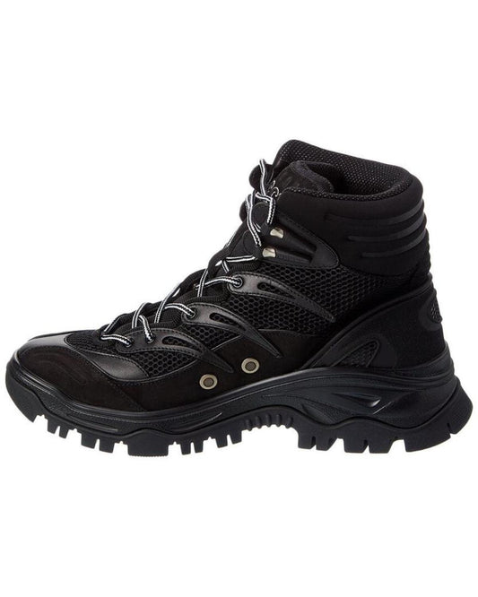 Gucci Lace-Up Leather & Mesh Boot