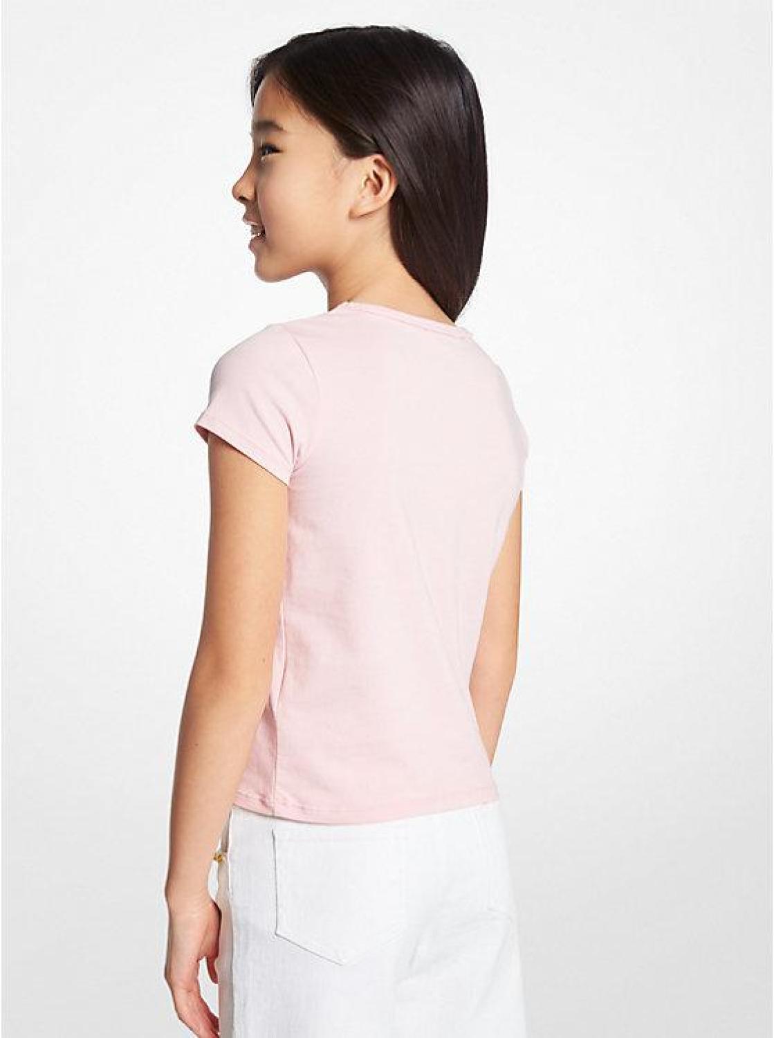 Stretch Cotton Sequined Logo Heart T-Shirt
