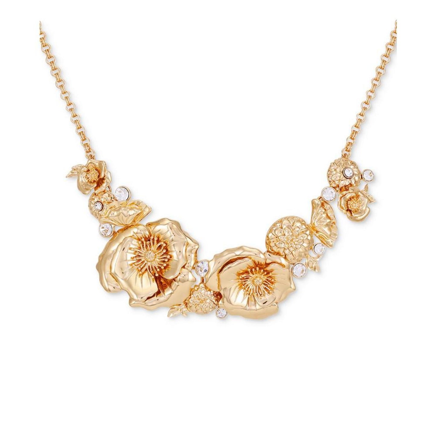 Gold-Tone Crystal & Flower Statement Necklace, 16" + 2" extender