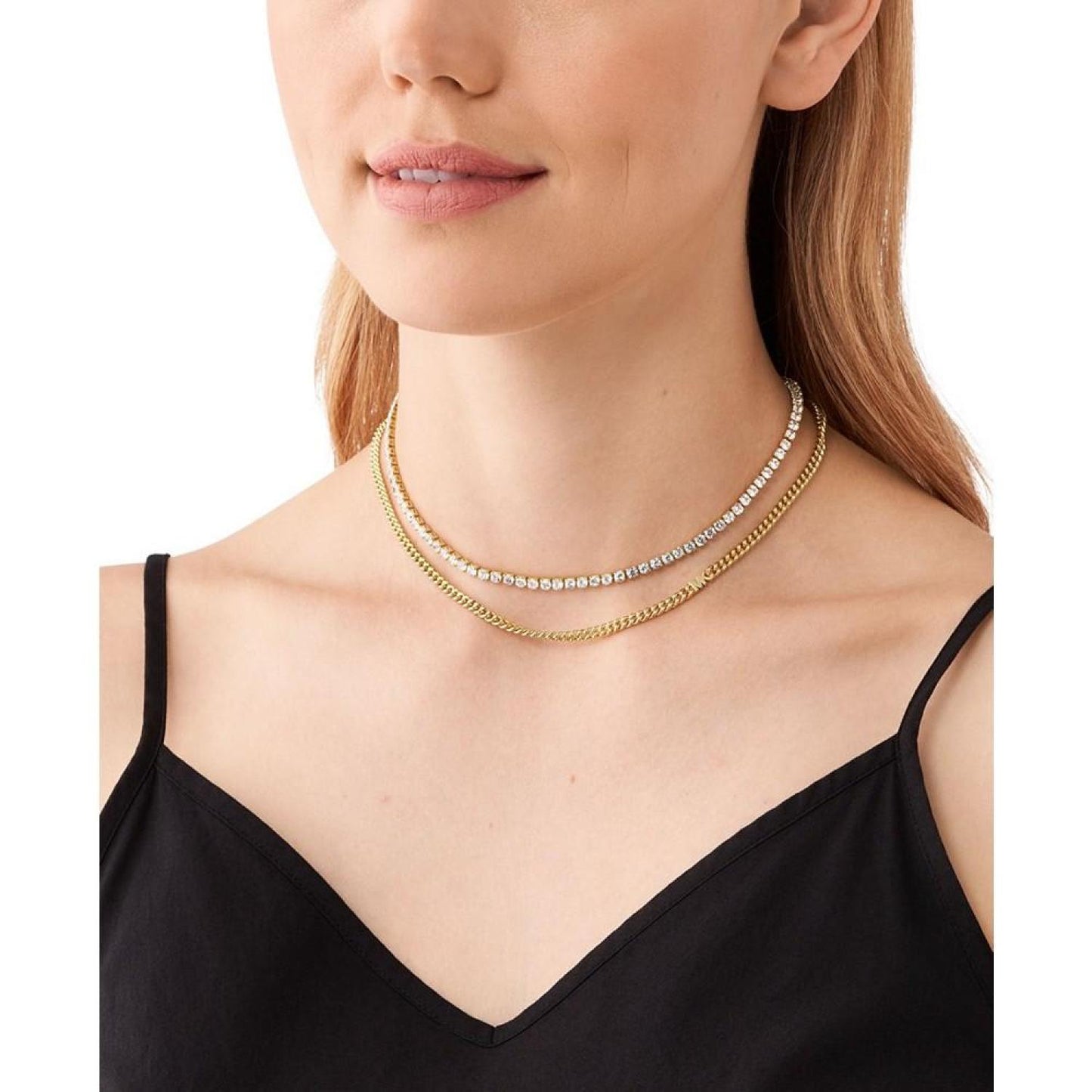 14K Gold Plated Mixed Tennis Double Layer Necklace