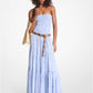 Chambray Print Smocked Georgette Maxi Dress