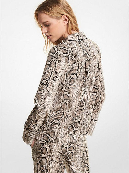 Embellished Snake Crushed Crepe Pajama Shirt