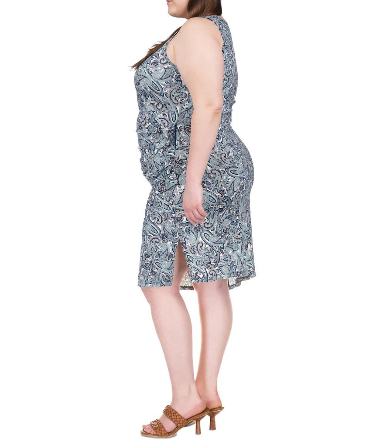 Plus Size Paisley Crew Neck Drape Dress