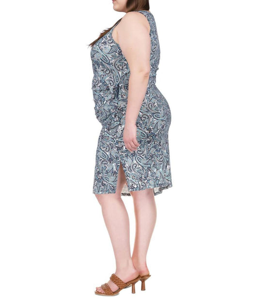 Plus Size Paisley Crew Neck Drape Dress