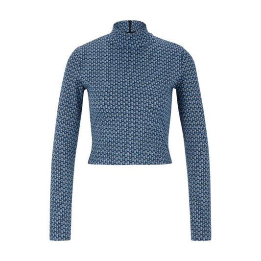 Mock-neck top in cotton-blend geometric jacquard