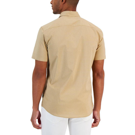 Men's Slim-Fit Stretch Polka Dot-Print Button-Down Shirt