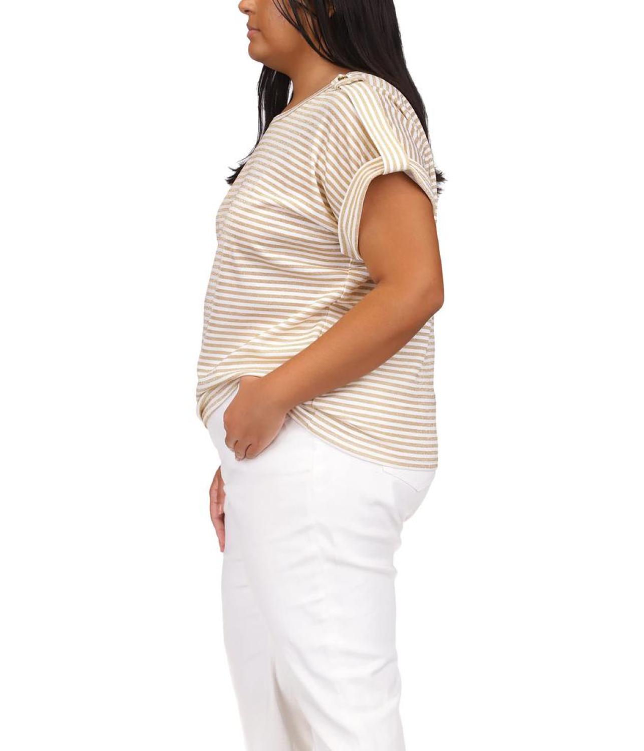 Plus Size Stripe Snap Epaulette T-Shirt