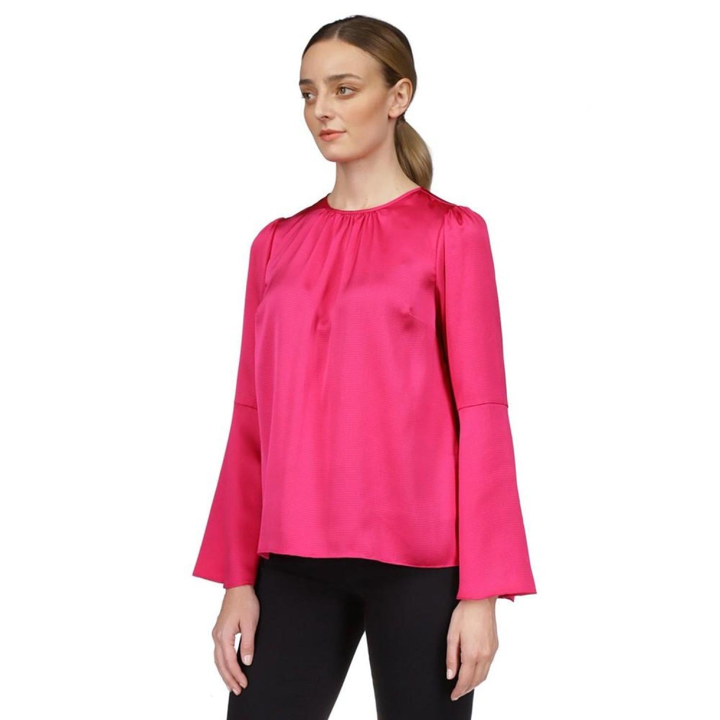 Women's Hammered-Satin Bell-Sleeve Top