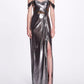 Metallic Cutout Off Shoulder Gown