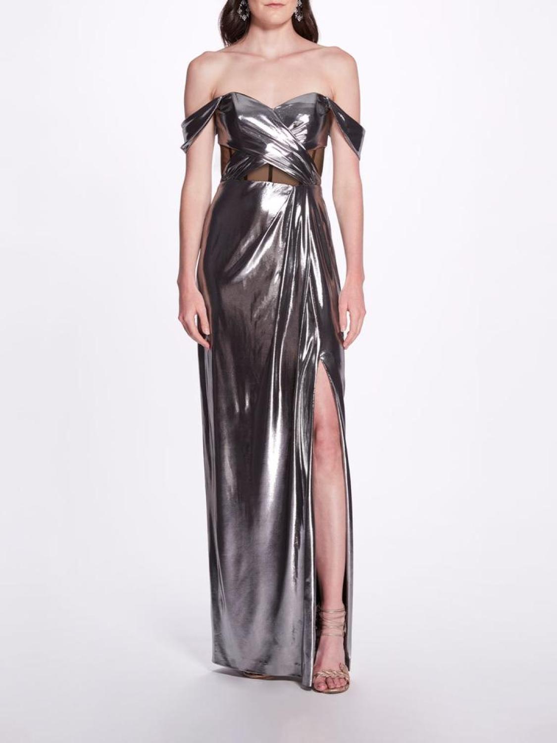 Metallic Cutout Off Shoulder Gown
