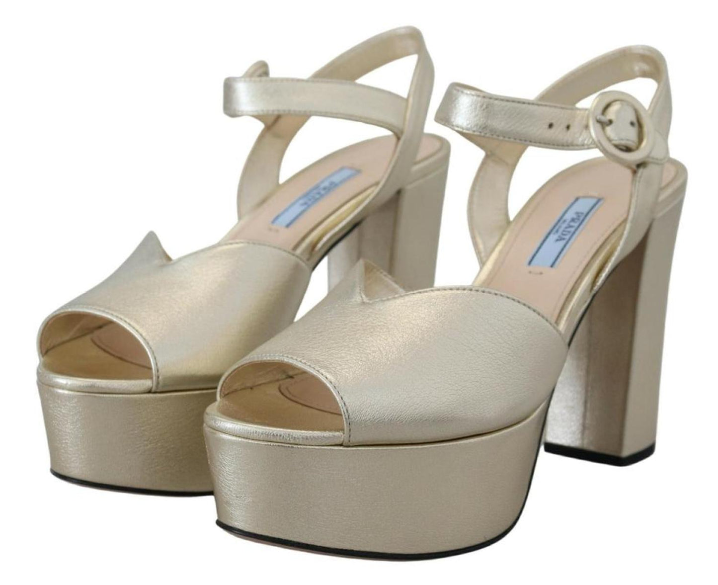Prada Nappa Leather Sandals Ankle Strap Heels Women's Shoes