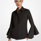 Organic Stretch Cotton Poplin Ruffle-Sleeve Blouse