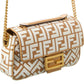 FENDI Baguette Midi FF Raffia & Leather Shoulder Bag
