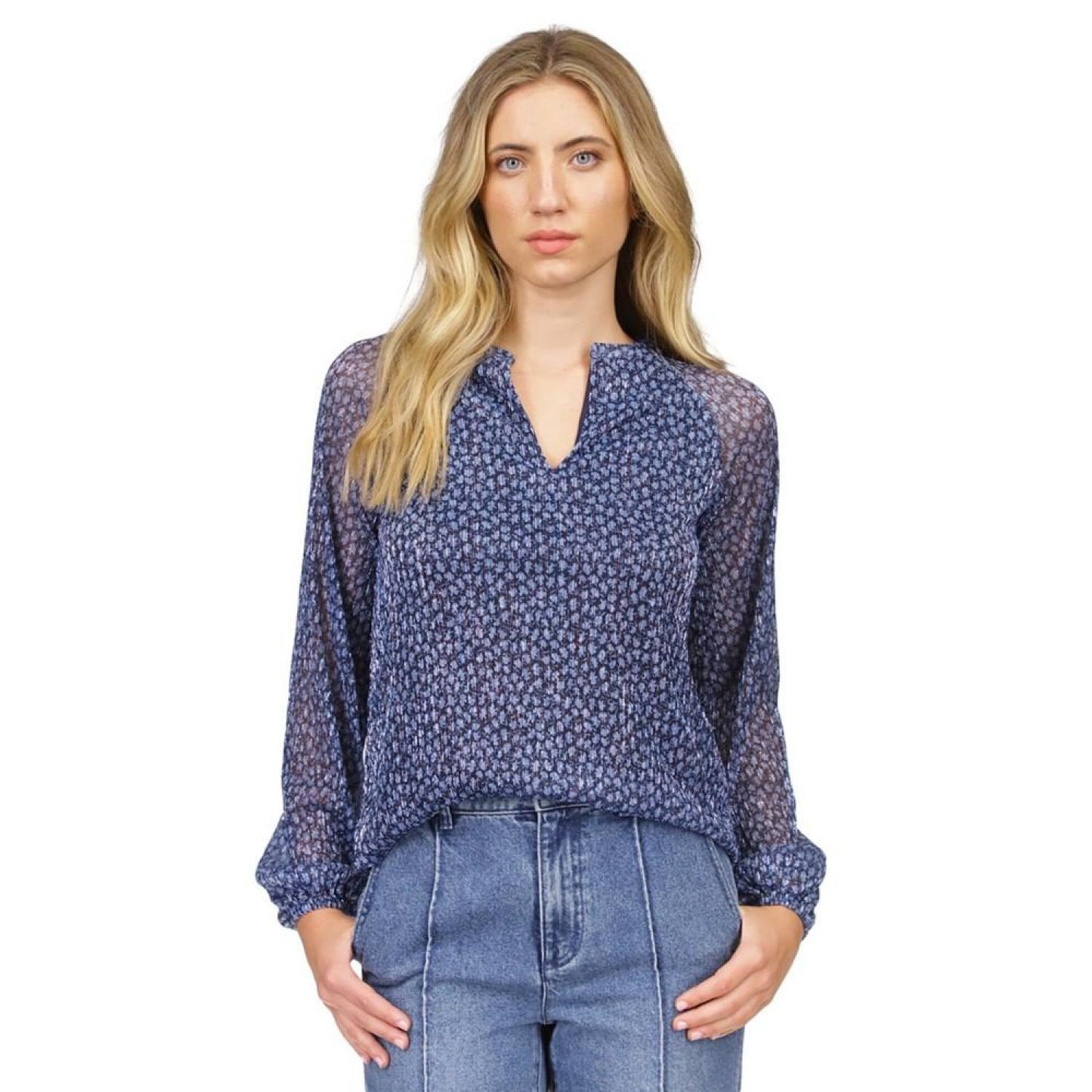 Women's Printed Split-Neck Top