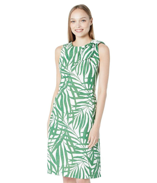 Palm Fronds Knot Shoulder Dress