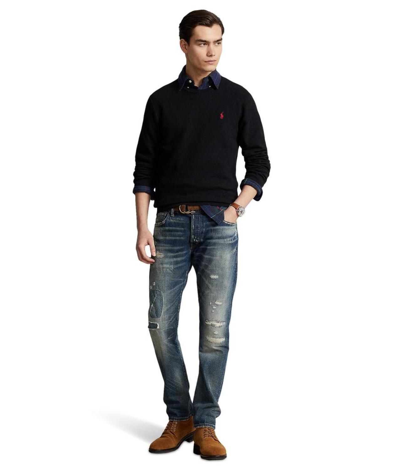 Textured Cotton Crew Neck Sweater