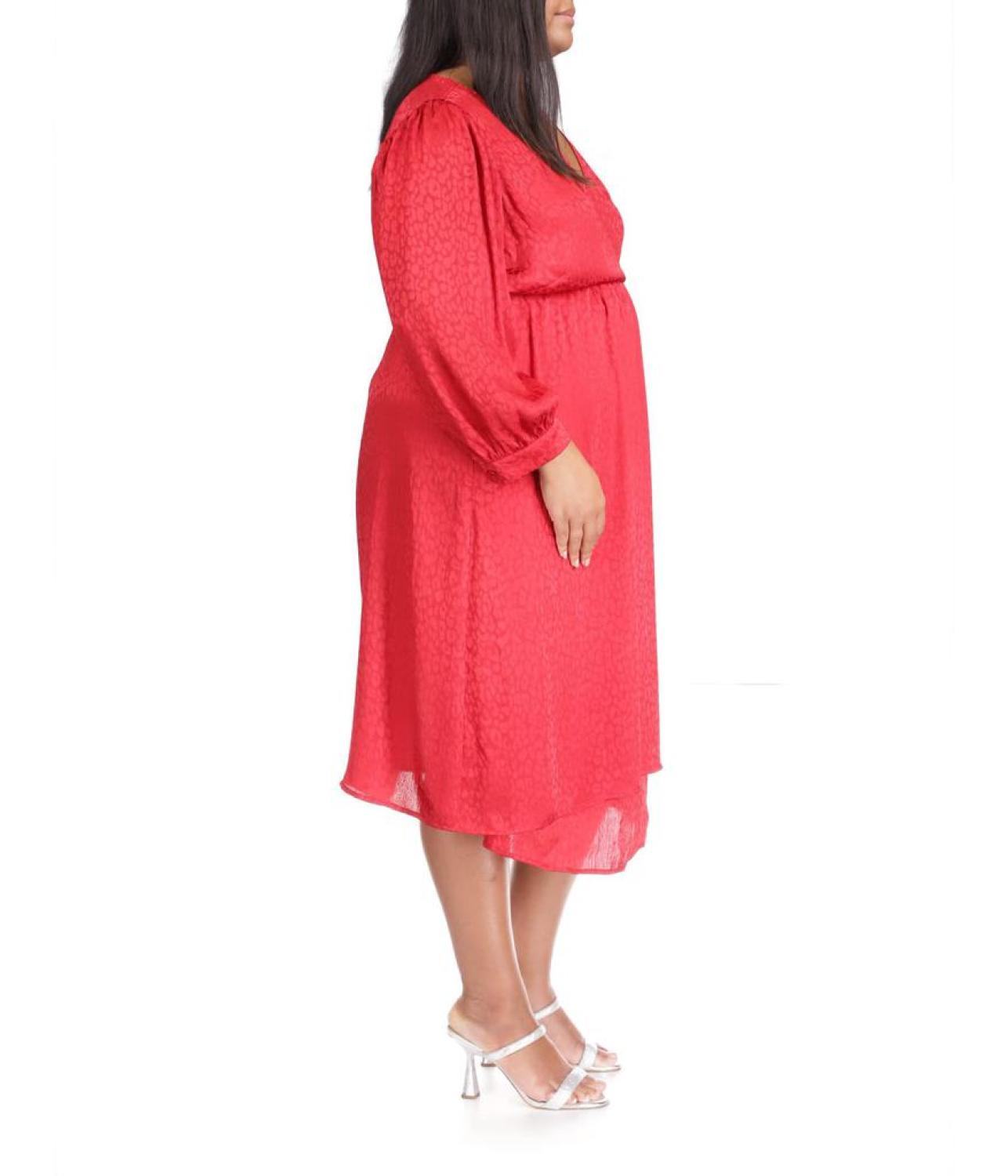 Plus Size Cheetah Jacquard Midi Wrap Dress