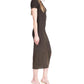 Metallic Ruched Short Sleeve Midi Dress