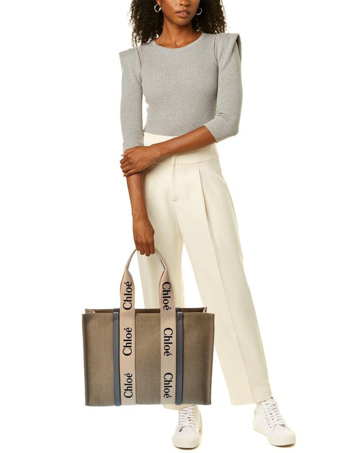 Chloe Woody Large Canvas & Leather Tote