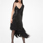 Sequined Stretch Matte-Jersey Feather-Trim Asymmetric Dress