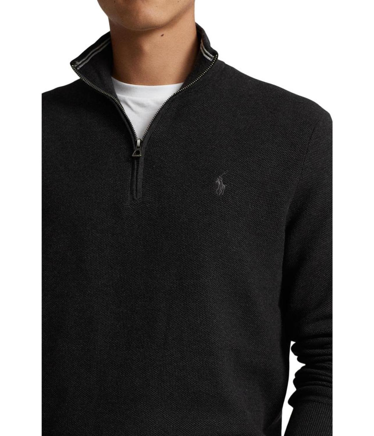 Mesh-Knit Cotton 1/4 Zip Sweater