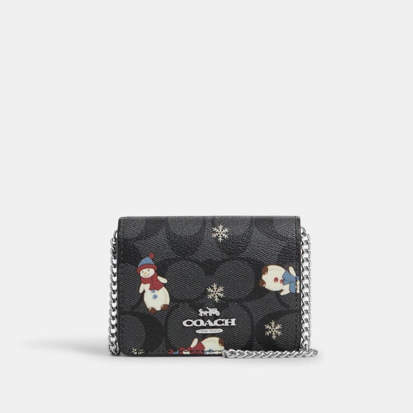 Coach Outlet Boxed Mini Wallet On A Chain In Signature Canvas With Snowman Print