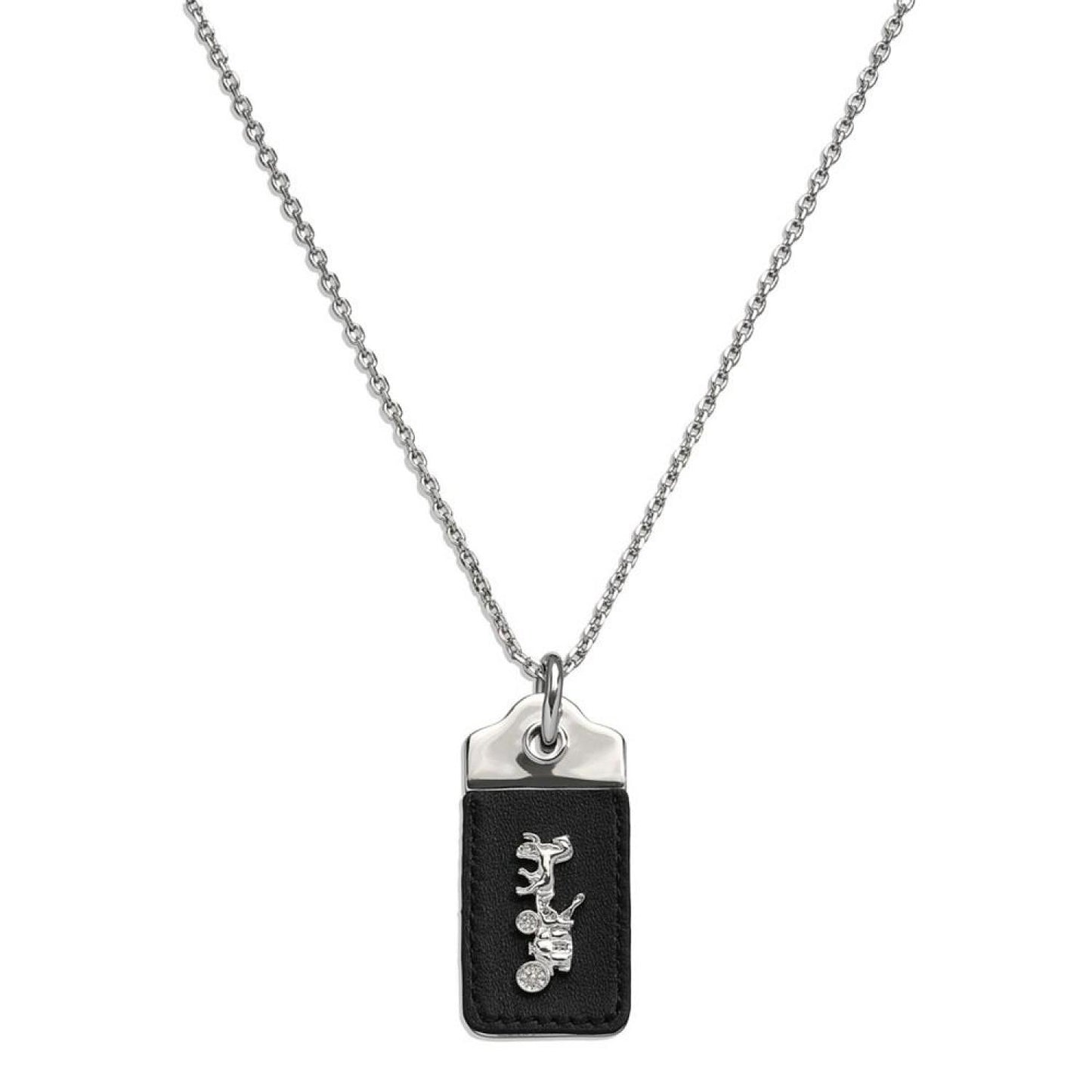 Black Signature Motif Leather Tag Pendant Necklace