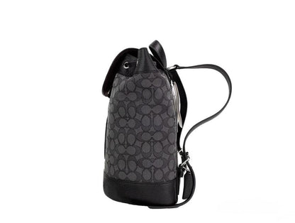 coach dempsey backpack Coach Dempsey Black Smoke Signature Jacquard Canvas Logo Patch Backpack