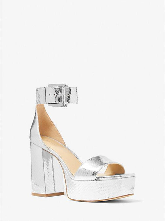 Tara Metallic Snake Embossed Leather Platform Sandal