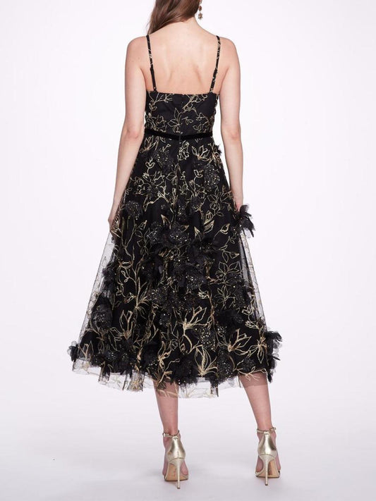 Sleeveless Embroidered Tea-Length Gown