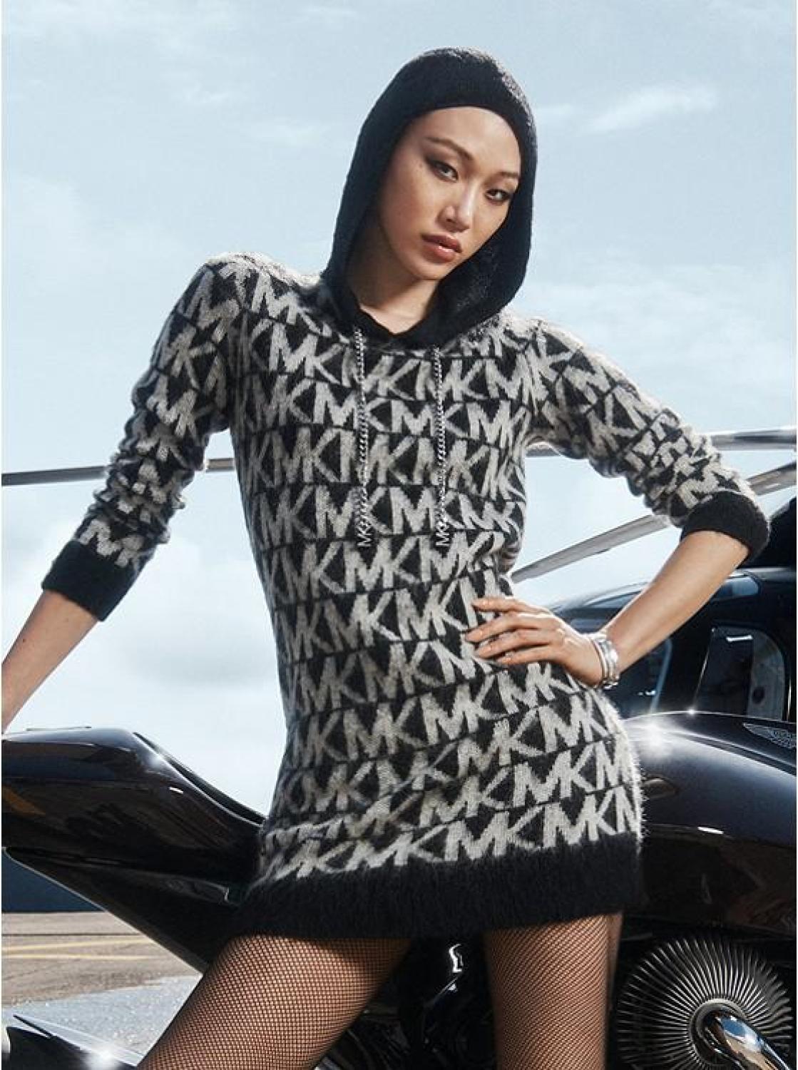 Logo Brushed Knit Hoodie Dress