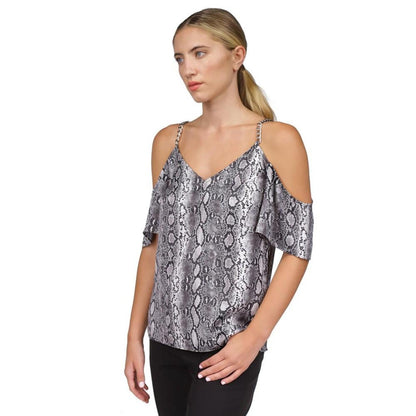 Women's Snakeskin-Print Cold-Shoulder Chain Top