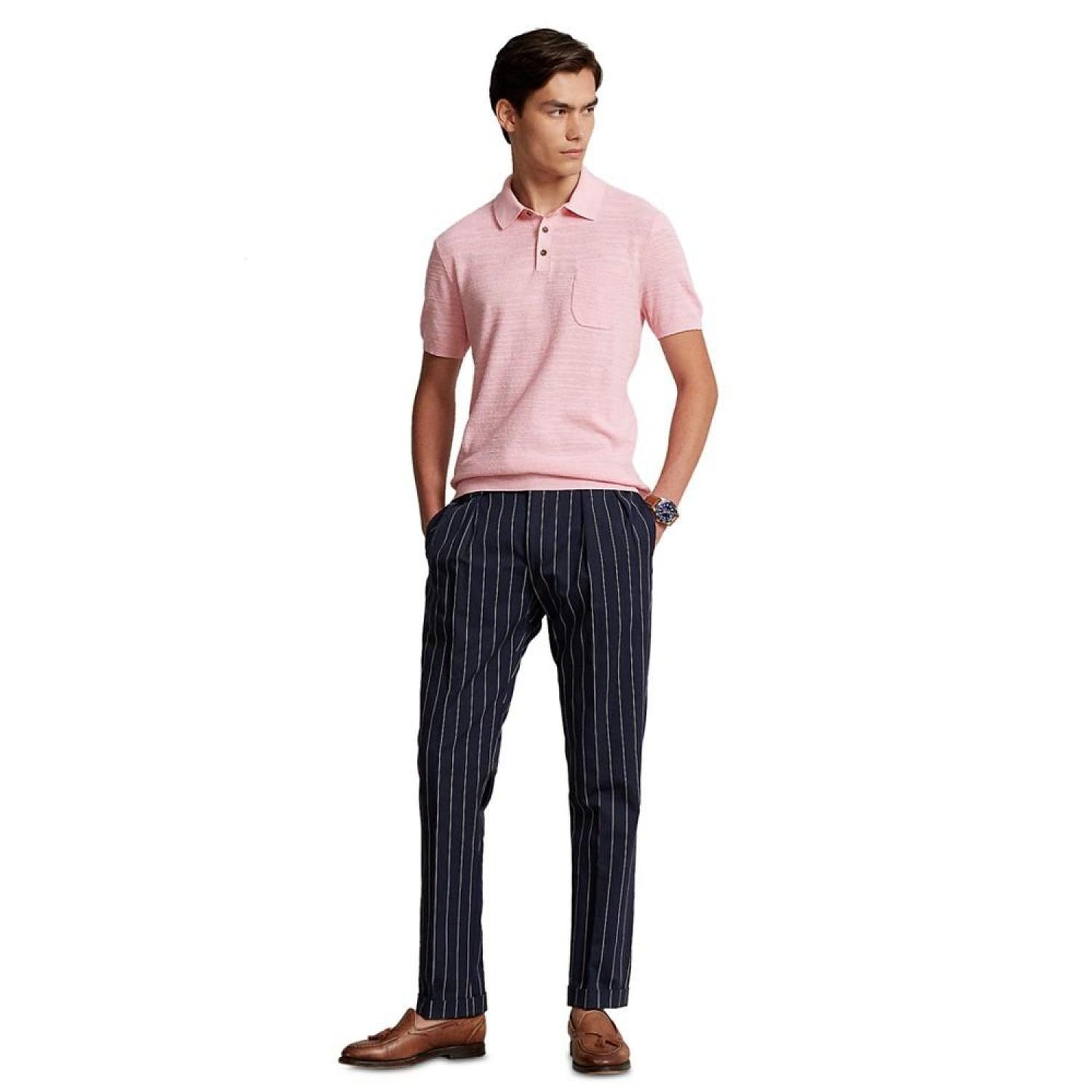 Men's Cotton-Linen Polo-Collar Sweater, Created for Macy's