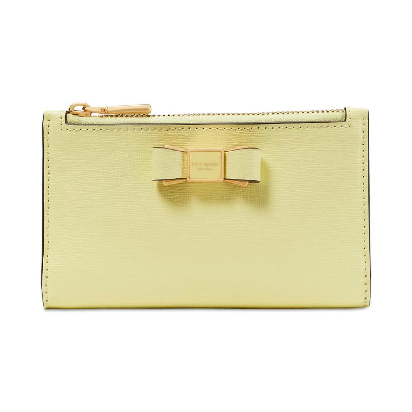 Morgan Bow Embellished Saffiano Leather Small Slim Bifold Wallet