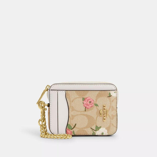 Coach Outlet Zip Card Case In Signature Canvas With Floral Print