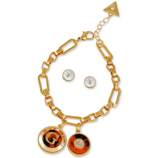 Crystal & Tortoise Charm Bracelet & Stud Earrings Gift Set