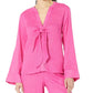 Solid Long Sleeve Tie Blouse