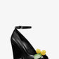 Julianne Lemon-Embellished Leather Peep-Toe Pump
