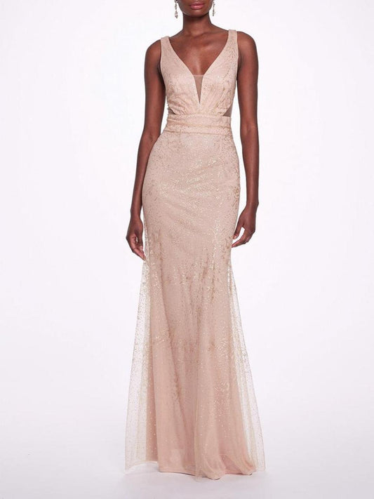 Sleeveless V-neck Glitter Gown