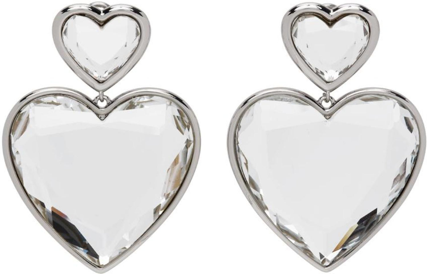 Silver Crystal Double Heart Earrings