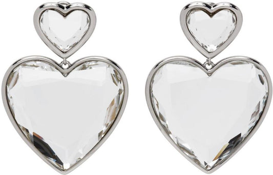 Silver Crystal Double Heart Earrings
