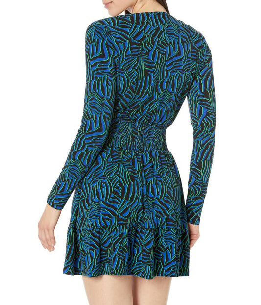 Long Sleeve Zebra Smock Waist Dress