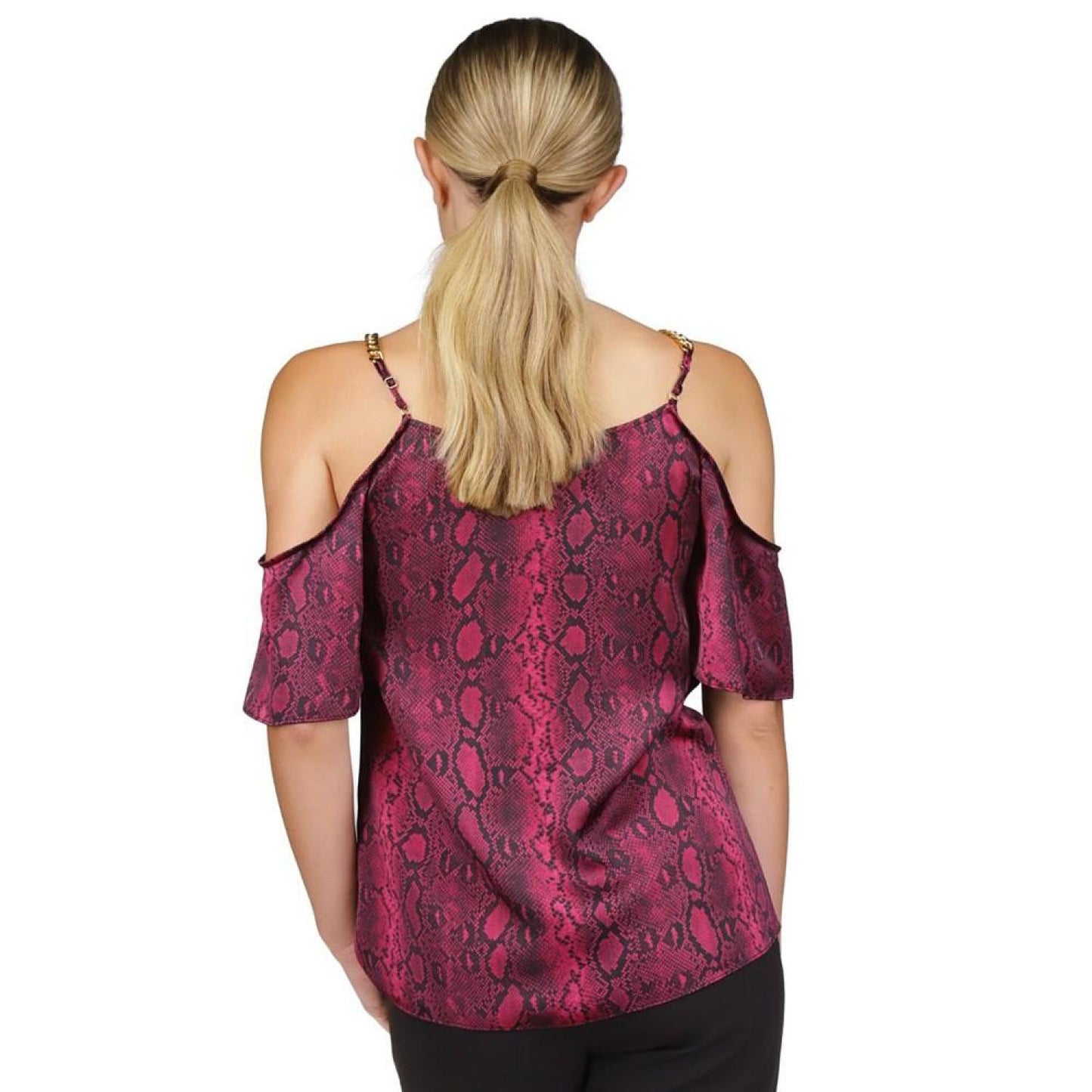 Women's Snakeskin-Print Cold-Shoulder Chain Top
