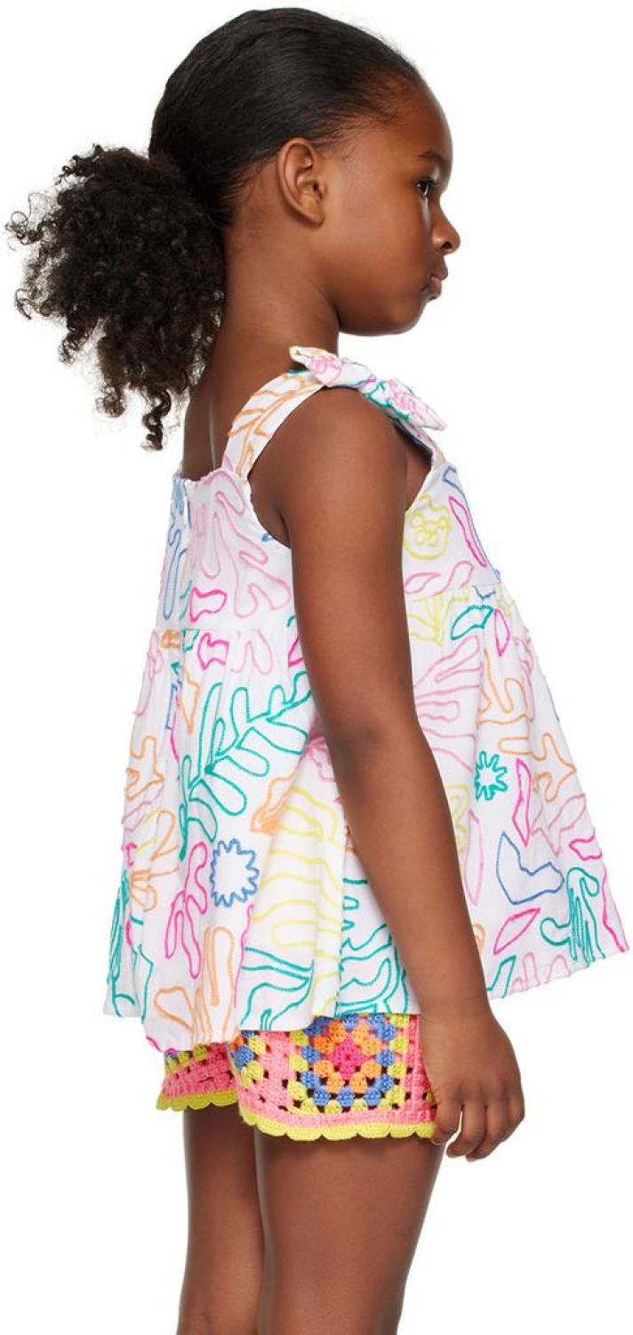 Kids White Embroidered Tank Top