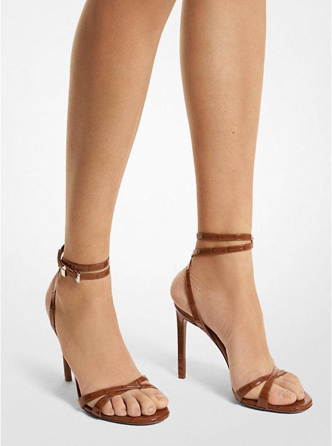 Chrissy Crocodile Embossed Leather Sandal