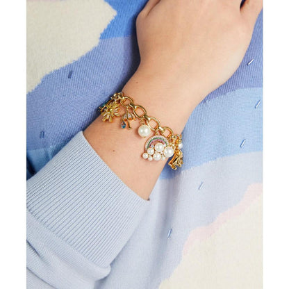 Gold-Tone Stone, Crystal, & Imitation Pearl Weather Charm Bracelet