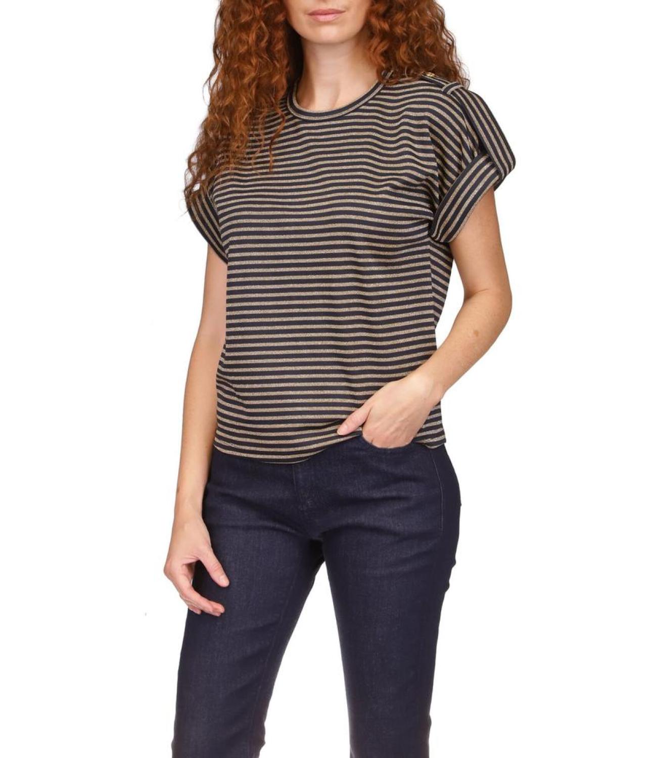 Stripe Snap Epaulette T-Shirt