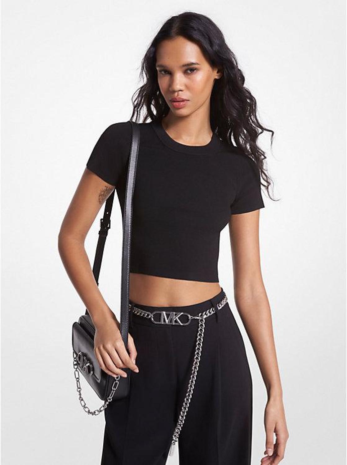 Ribbed Stretch Viscose Cropped T-Shirt
