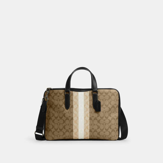 Coach Outlet Graham Slim Brief In Blocked Signature Canvas With Varsity Stripe