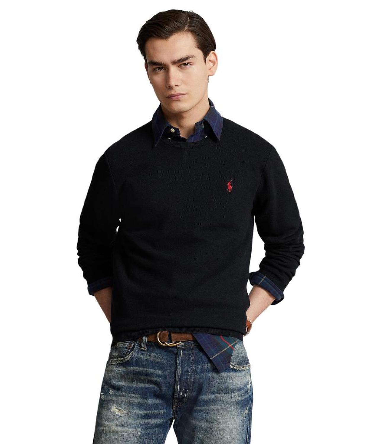 Textured Cotton Crew Neck Sweater